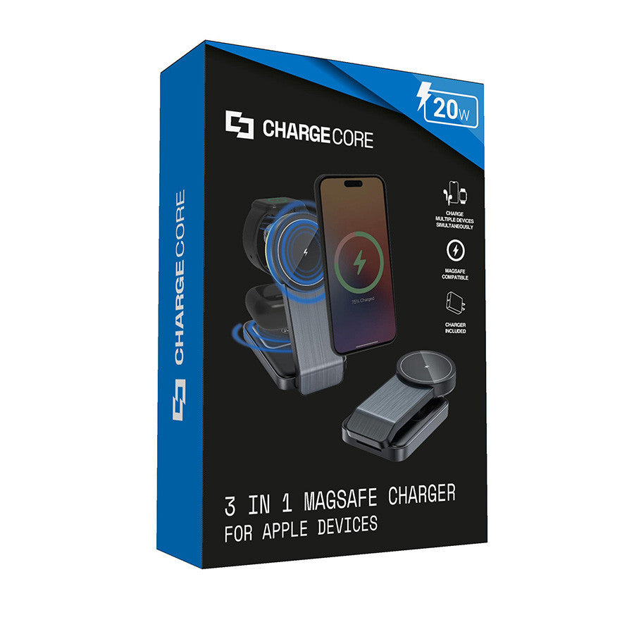 Laser ChargeCore Foldable 3-in-1 MagSafe Wireless Charger – Fast Charging Stand for iPhone, Apple Watch & AirPods