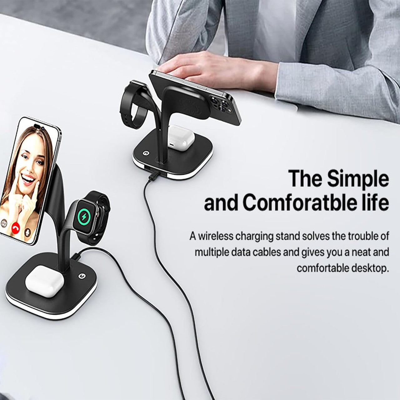 5-in-1 Wireless Charging Station with Night Light – Fast Charger for iPhone, Apple Watch, AirPods & More