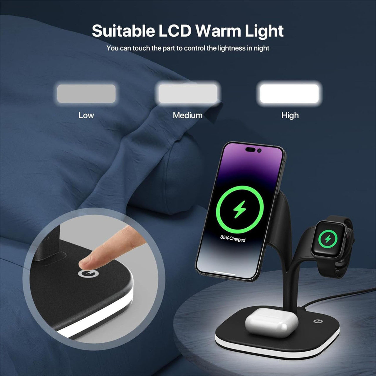 5-in-1 Wireless Charging Station with Night Light – Fast Charger for iPhone, Apple Watch, AirPods & More