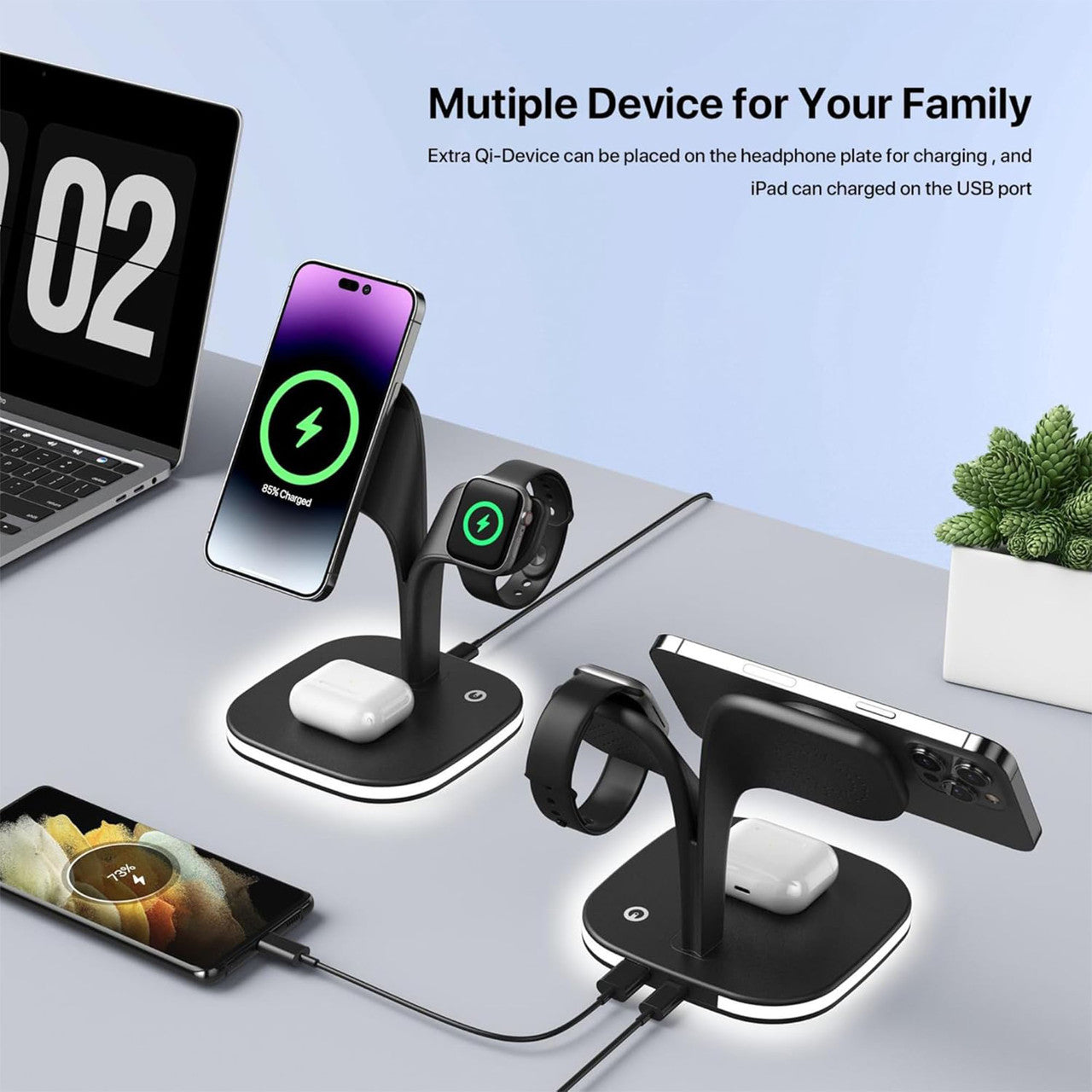 5-in-1 Wireless Charging Station with Night Light – Fast Charger for iPhone, Apple Watch, AirPods & More