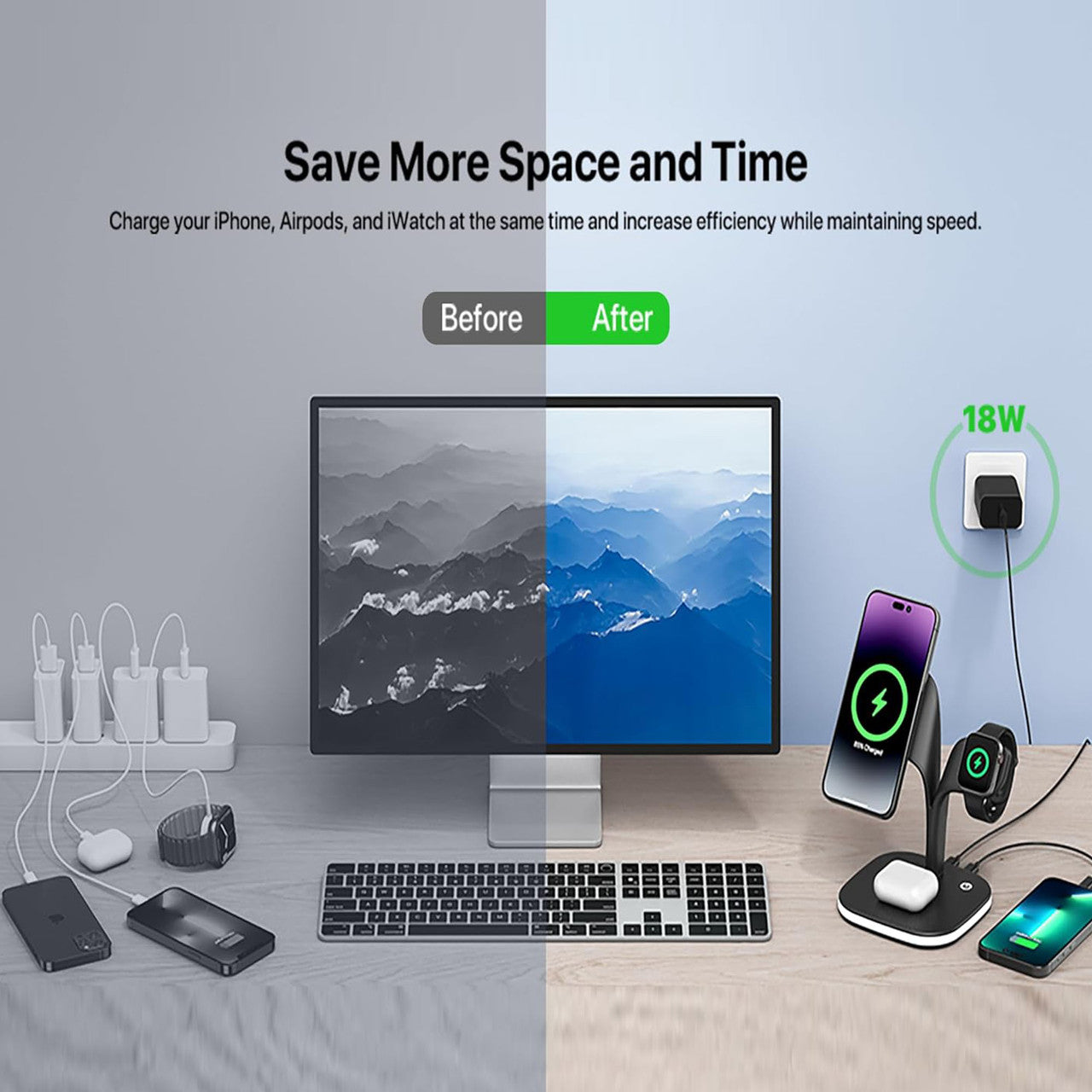 5-in-1 Wireless Charging Station with Night Light – Fast Charger for iPhone, Apple Watch, AirPods & More