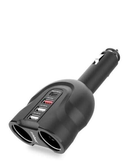 mbeat Gorilla Power 4-Port USB-C Car Charger – PD & QC3.0 Fast Charging with Cigar Lighter Splitter