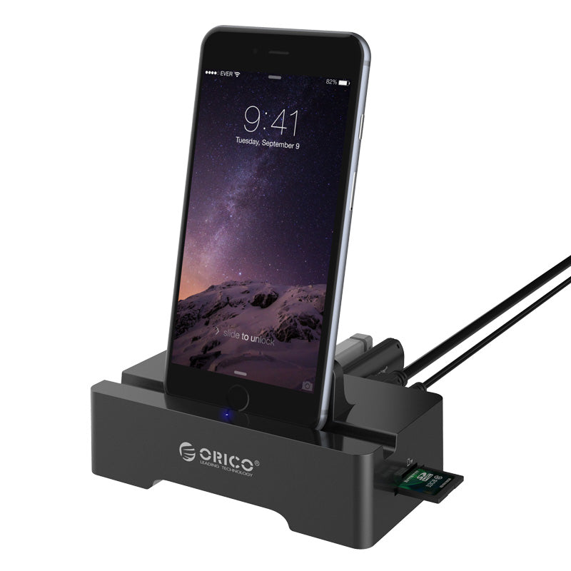 ORICO 3-Port USB 2.0 Docking Station for Phones & Tablets – SD/TF Card Reader, 1M USB 3.0 Cable