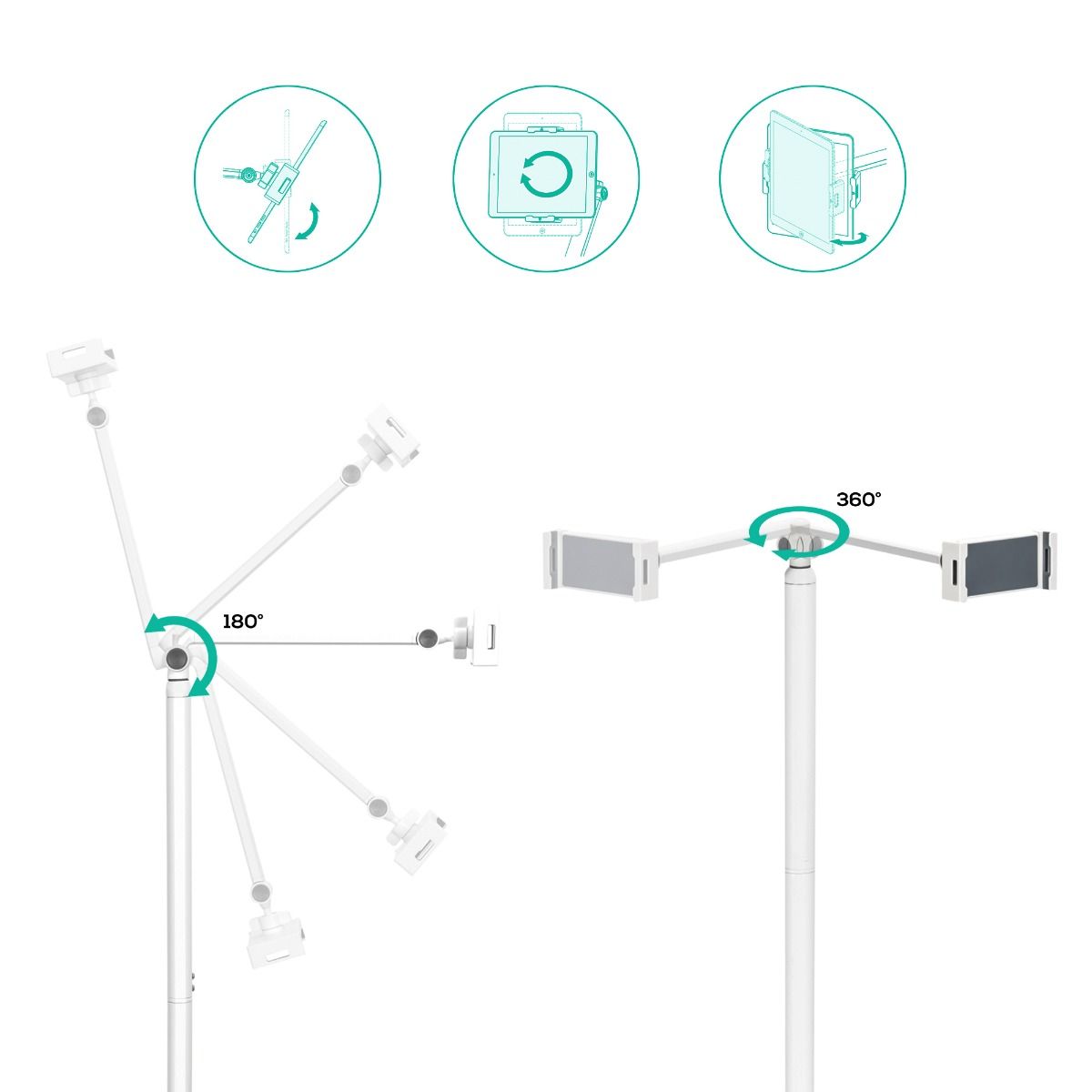 Activiva Universal iPad & Tablet Floor Stand – Adjustable Height & 360° Rotation for Hands-Free Viewing