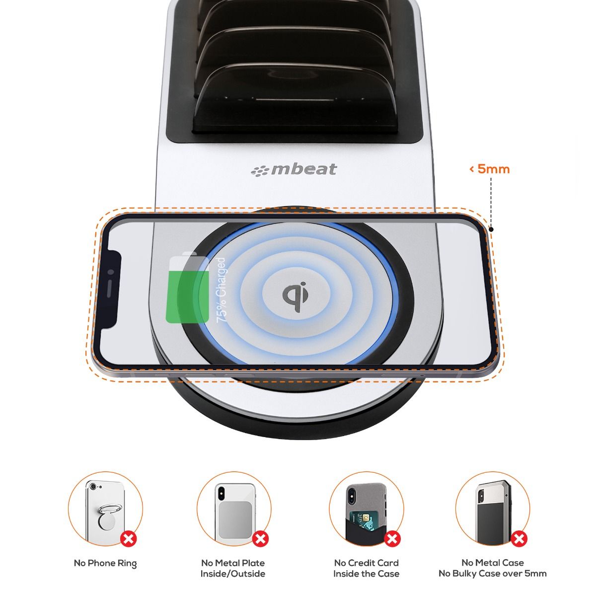mbeat Gorilla Power 50W Charging Dock – Qi-Certified Wireless & Multi-Device USB Fast Charger