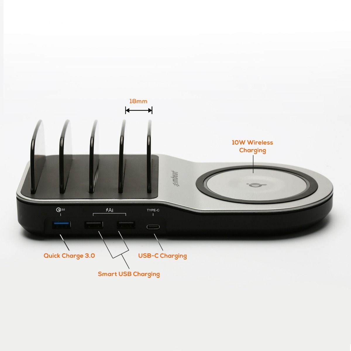 mbeat Gorilla Power 50W Charging Dock – Qi-Certified Wireless & Multi-Device USB Fast Charger