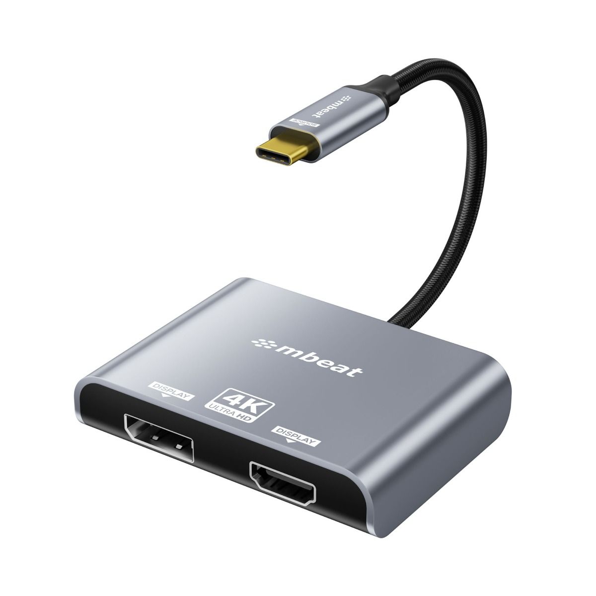 mbeat Tough Link USB-C to DisplayPort & HDMI MST Adapter – Dual 4K@60Hz Output – Space Grey