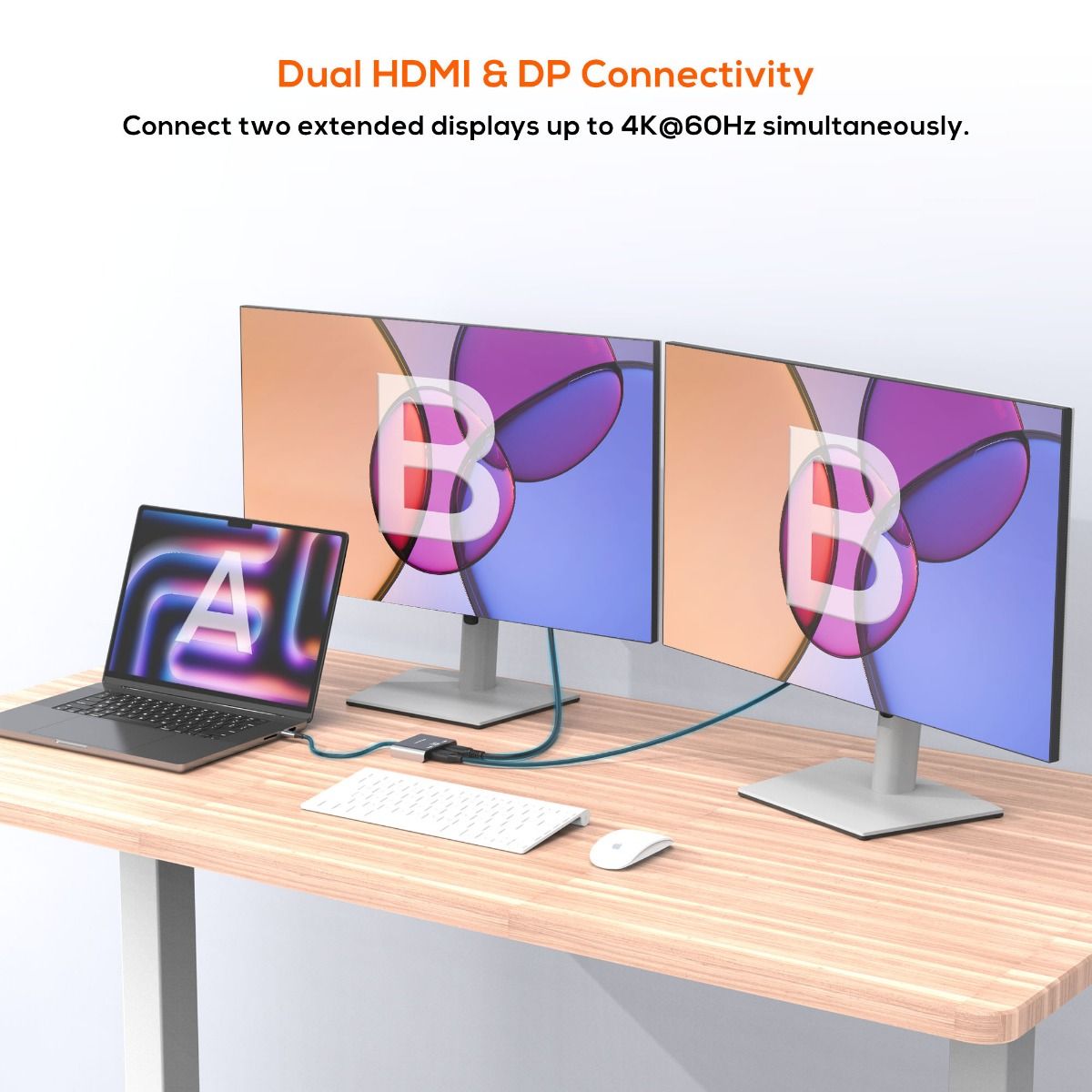 mbeat Tough Link USB-C to DisplayPort & HDMI MST Adapter – Dual 4K@60Hz Output – Space Grey