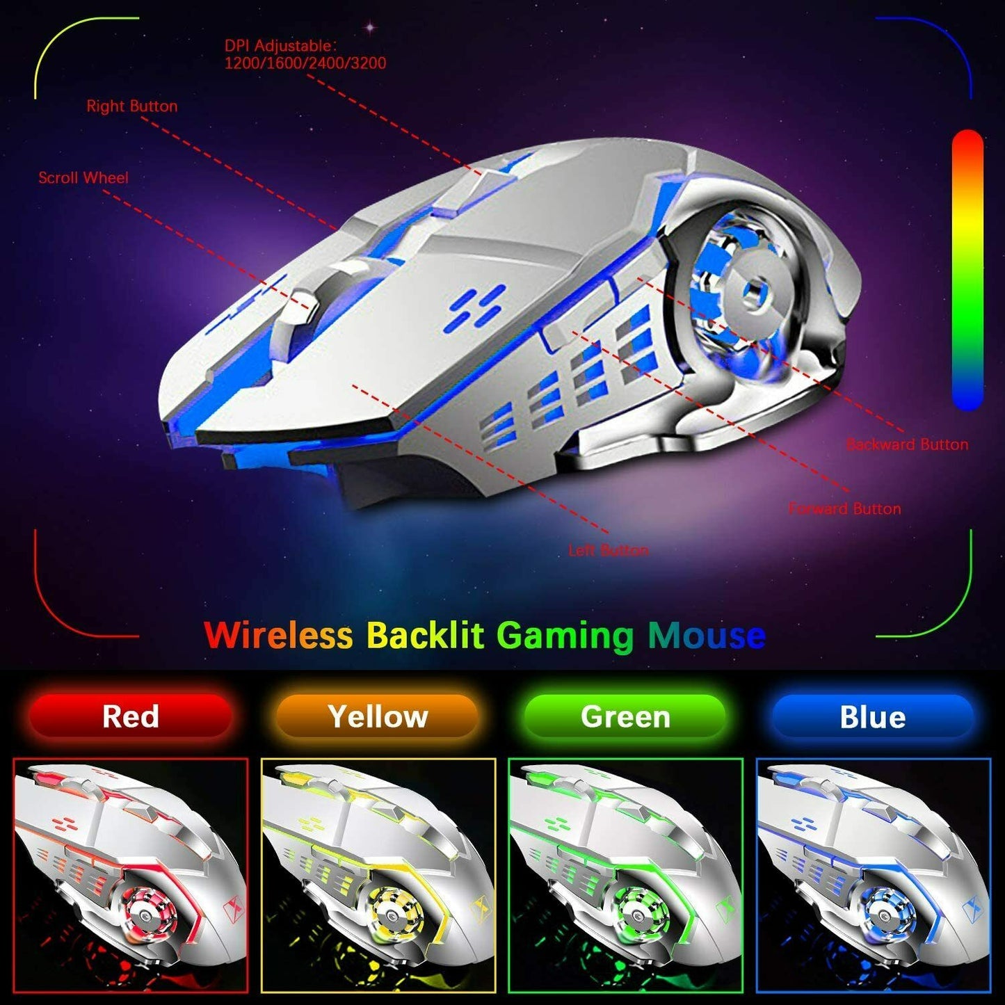 104-Key Wireless Gaming Keyboard & Mouse Combo with RGB Backlight + Mouse Pad – LED Backlit for PC/Laptop – White