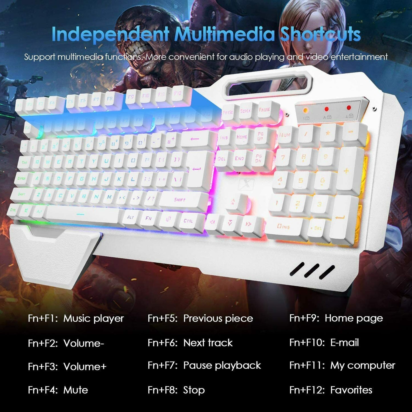 104-Key Wireless Gaming Keyboard & Mouse Combo with RGB Backlight + Mouse Pad – LED Backlit for PC/Laptop – White