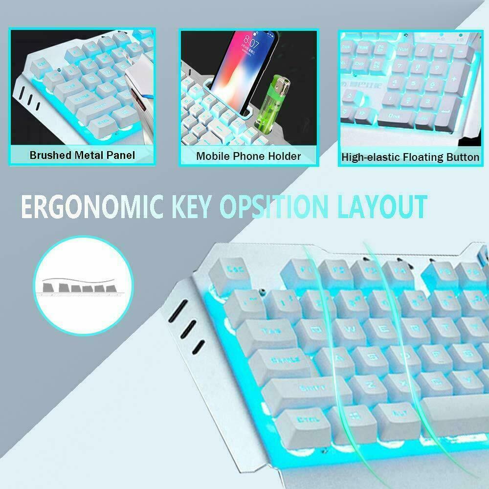 104-Key Wireless Gaming Keyboard & Mouse Combo with RGB Backlight + Mouse Pad – LED Backlit for PC/Laptop – White