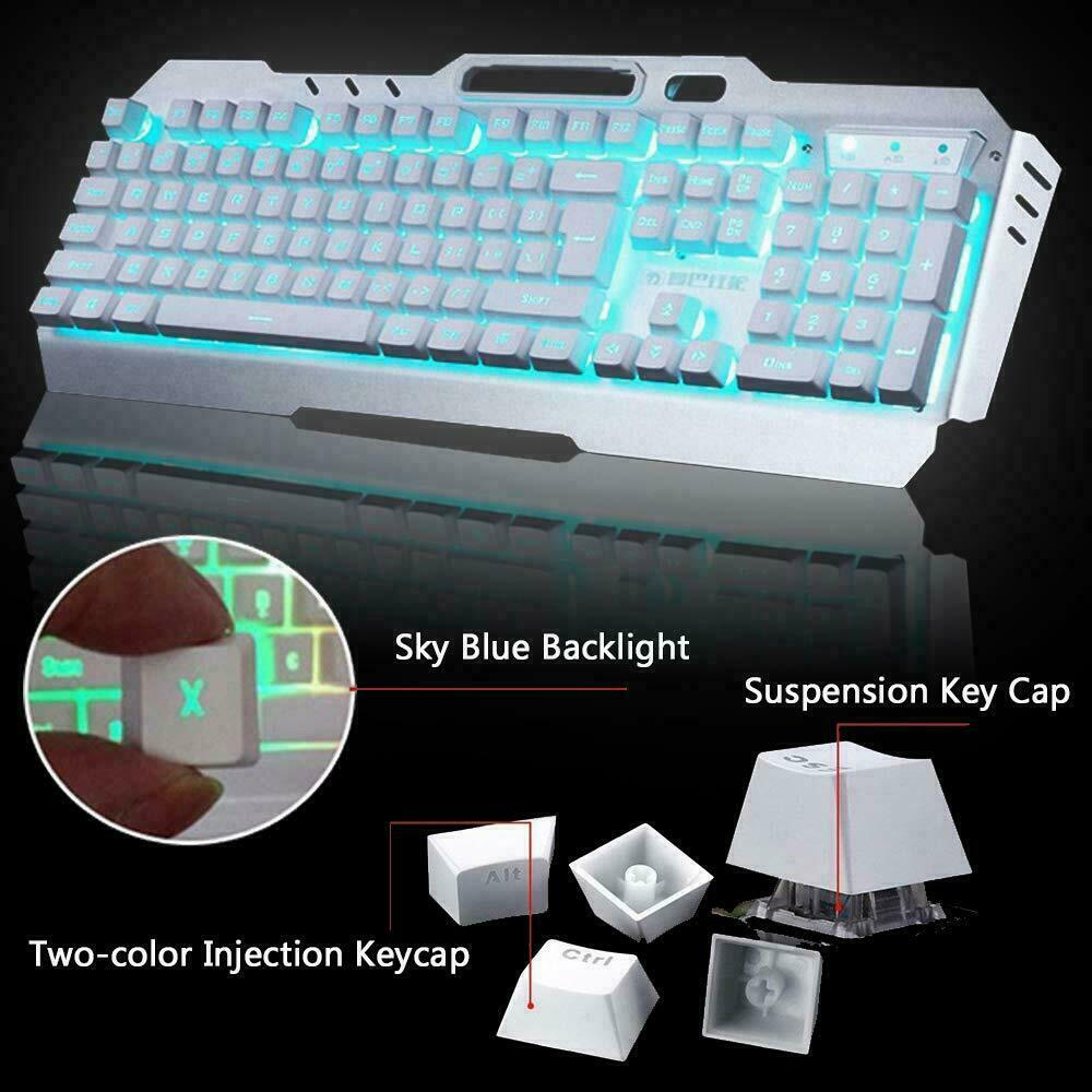 104-Key Wireless Gaming Keyboard & Mouse Combo with RGB Backlight + Mouse Pad – LED Backlit for PC/Laptop – White