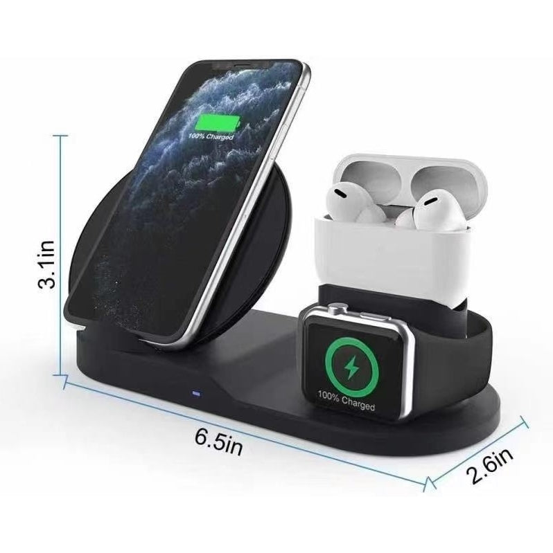N30 3-in-1 Wireless Charging Stand – Qi Fast Charger for iPhone, Samsung, AirPods & Apple Watch – Black