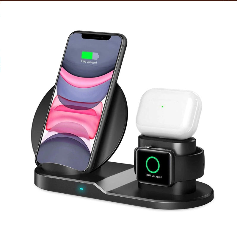 N30 3-in-1 Wireless Charging Stand – Qi Fast Charger for iPhone, Samsung, AirPods & Apple Watch – Black