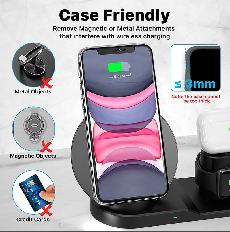 N30 3-in-1 Wireless Charging Stand – Qi Fast Charger for iPhone, Samsung, AirPods & Apple Watch – Black