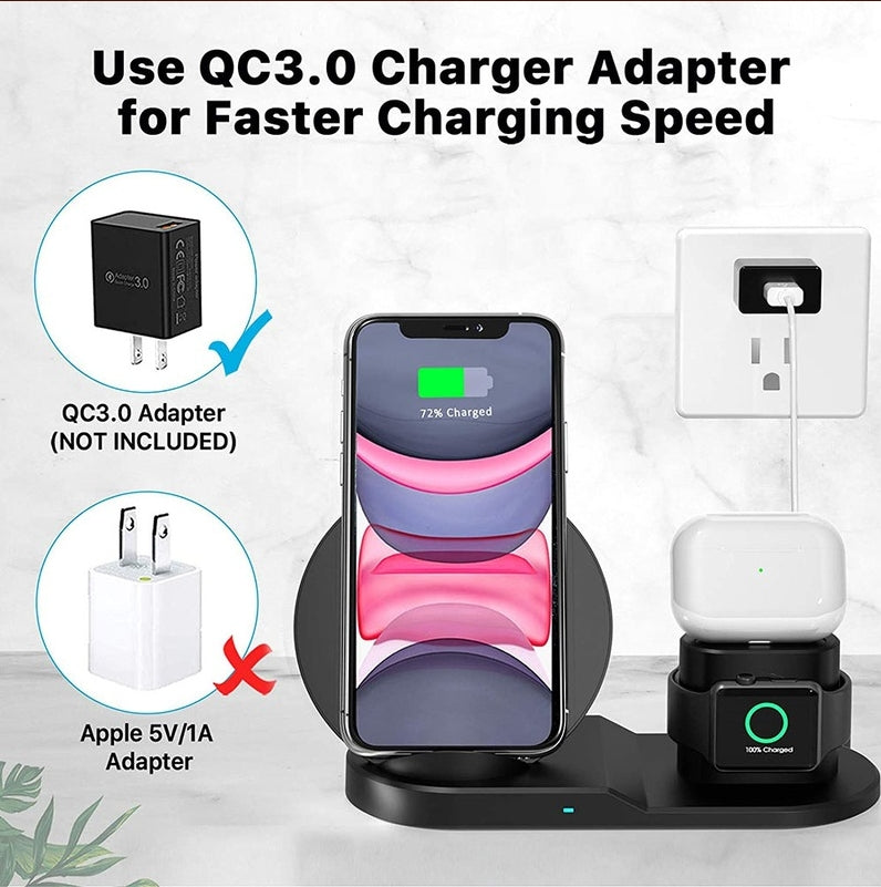 N30 3-in-1 Wireless Charging Stand – Qi Fast Charger for iPhone, Samsung, AirPods & Apple Watch – Black