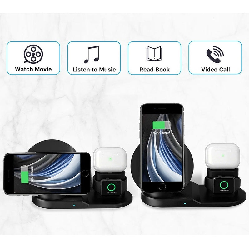 N30 3-in-1 Wireless Charging Stand – Qi Fast Charger for iPhone, Samsung, AirPods & Apple Watch – Black