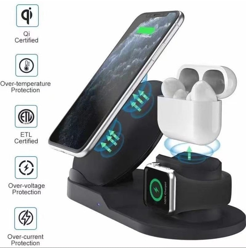 N30 3-in-1 Wireless Charging Stand – Qi Fast Charger for iPhone, Samsung, AirPods & Apple Watch – Black
