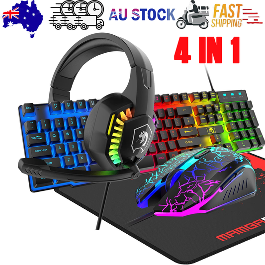 RGB Backlit Gaming Keyboard, Mouse, Headset & Mousepad Set – Wired Combo for PC & Laptop Gamers