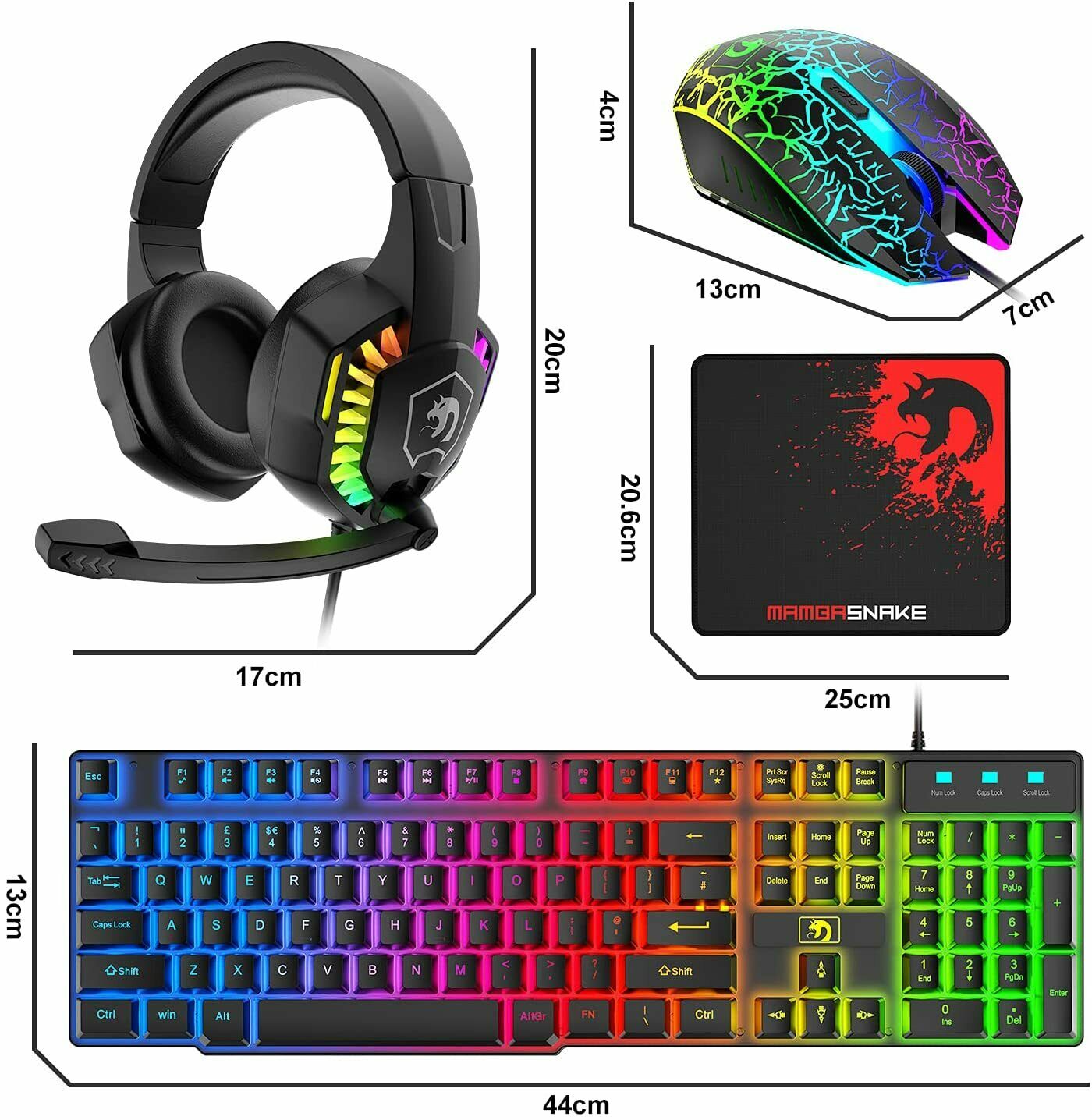 RGB Backlit Gaming Keyboard, Mouse, Headset & Mousepad Set – Wired Combo for PC & Laptop Gamers