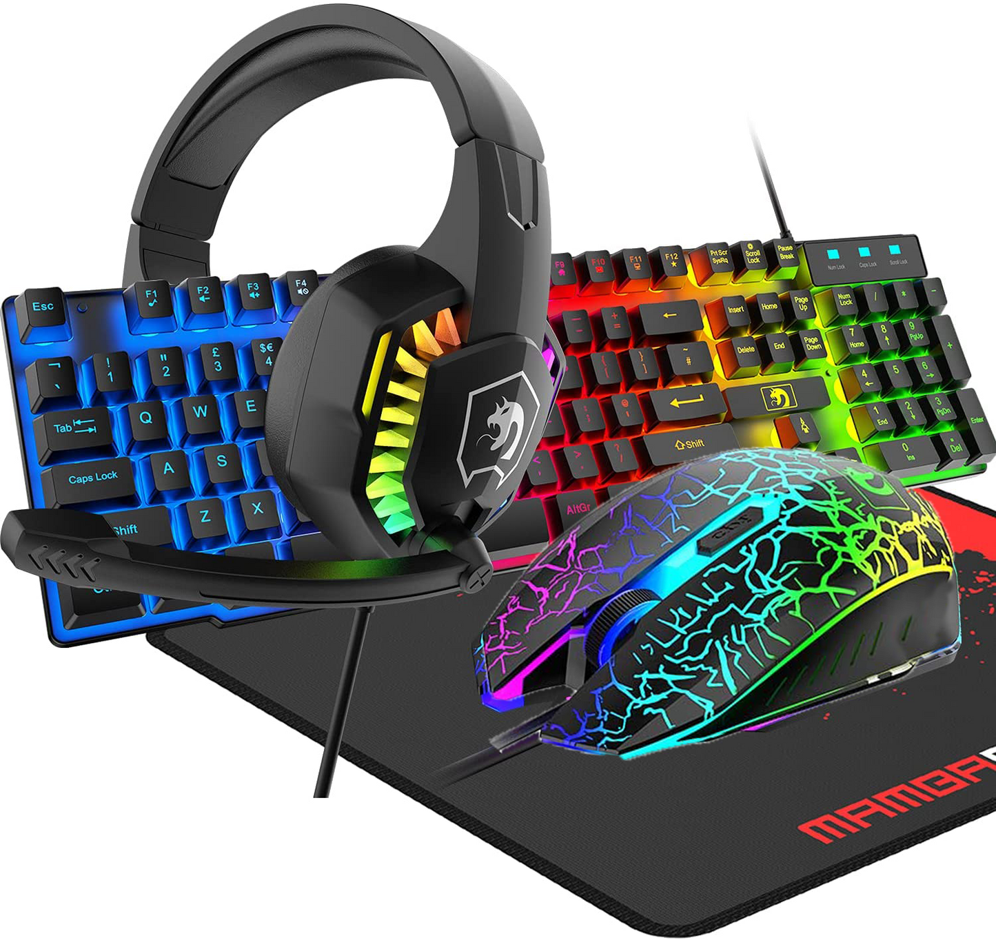 RGB Backlit Gaming Keyboard, Mouse, Headset & Mousepad Set – Wired Combo for PC & Laptop Gamers