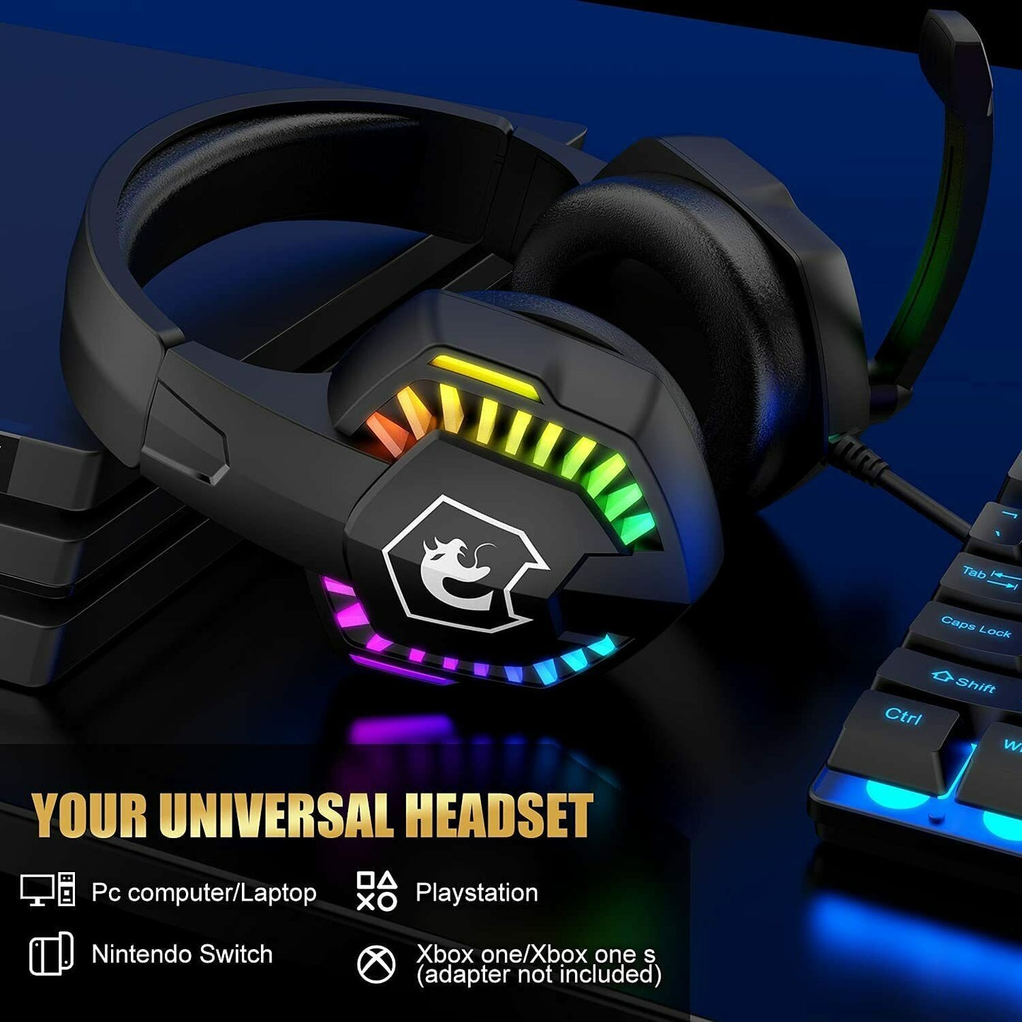RGB Backlit Gaming Keyboard, Mouse, Headset & Mousepad Set – Wired Combo for PC & Laptop Gamers
