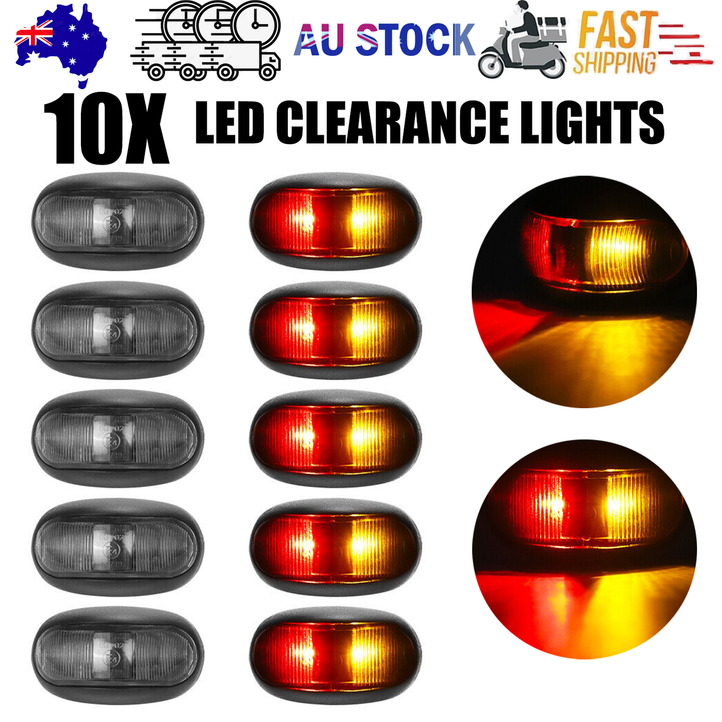 10X LED Clearance Lights – Amber & Red Side Marker Lamps for Truck, Trailer, Caravan – 12V–24V Waterproof