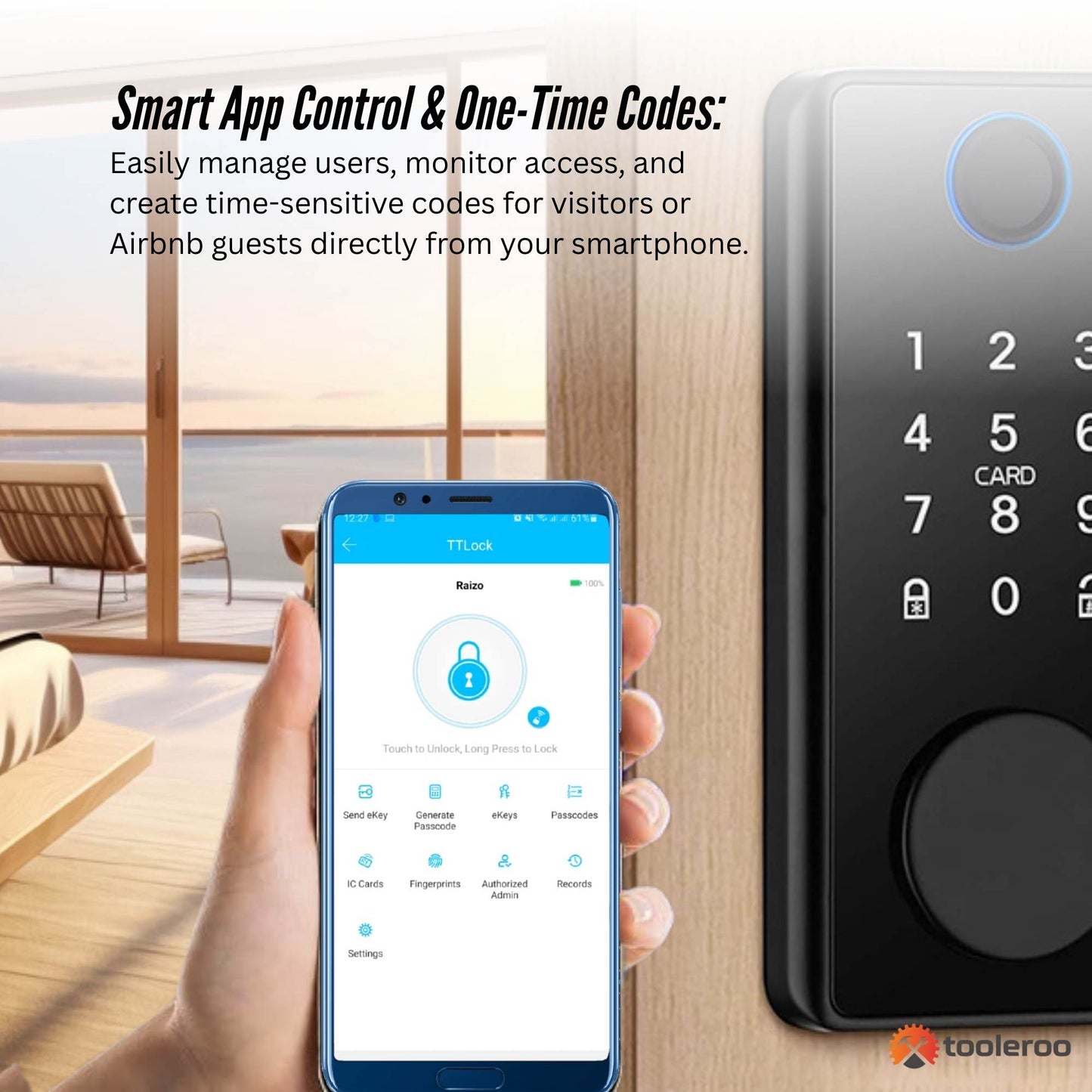 Tooleroo 5-in-1 Digital Smart Door Lock with Keypad – Home Entry Security System with Fingerprint, App & Key Access