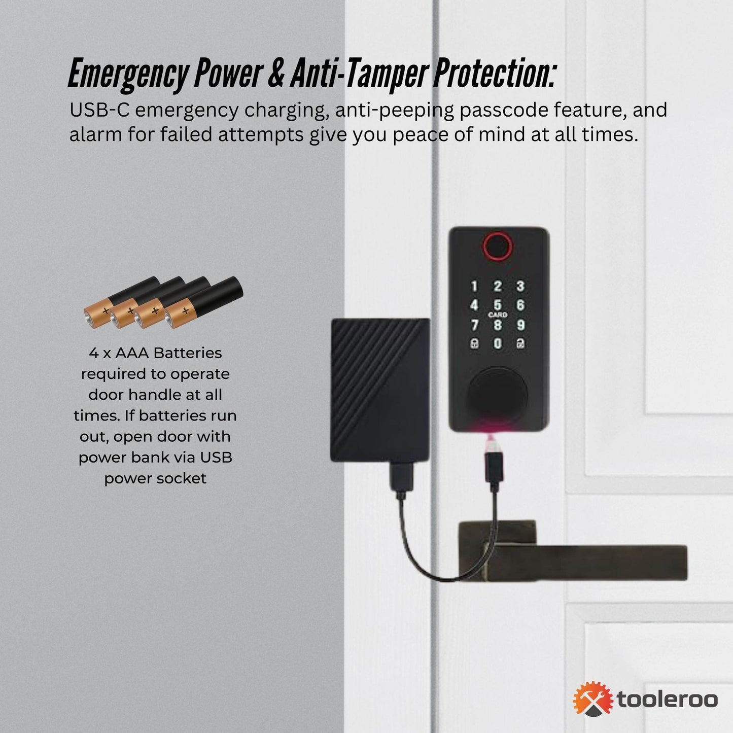 Tooleroo 5-in-1 Digital Smart Door Lock with Keypad – Home Entry Security System with Fingerprint, App & Key Access