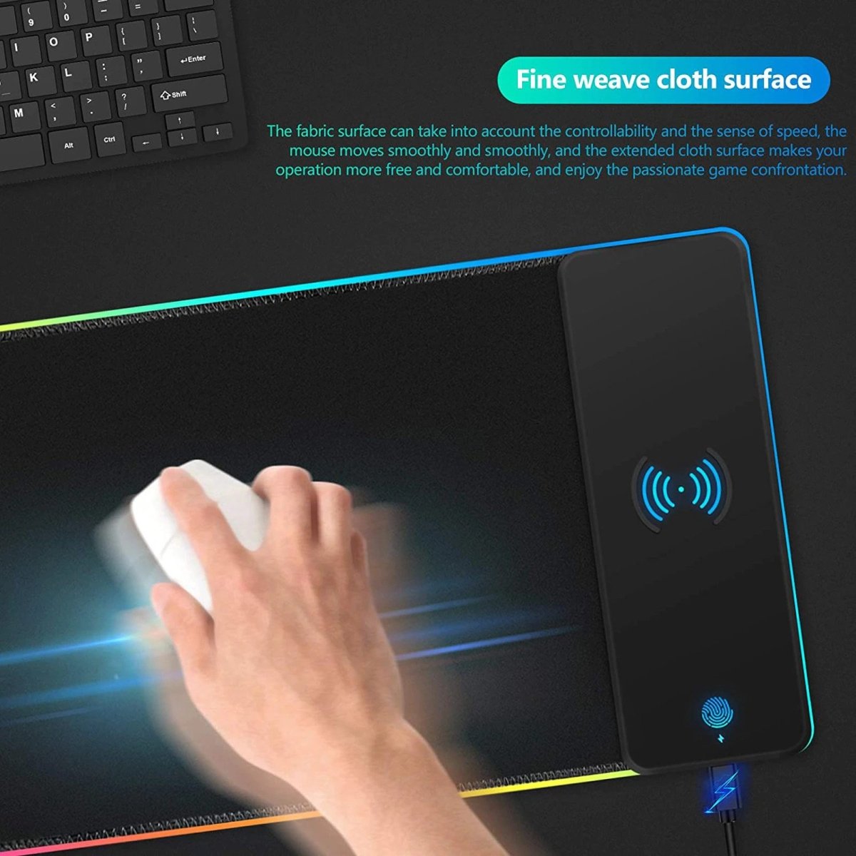 RGB Wireless Charging Mouse Pad – 15W Fast Charger, Oversized 800x300mm Gaming Desk Pad
