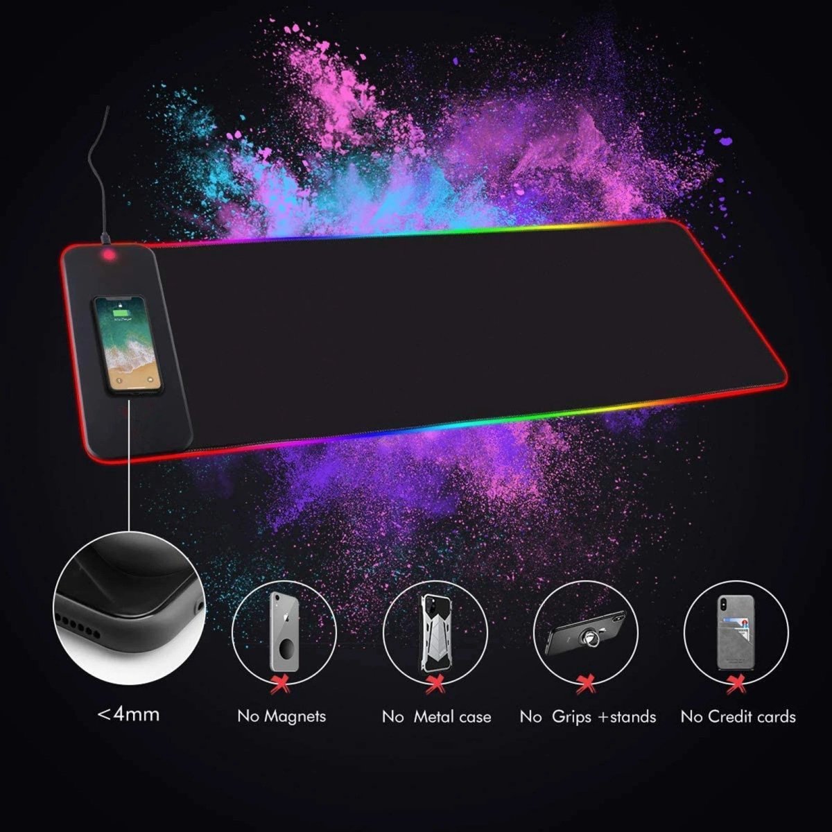 RGB Wireless Charging Mouse Pad – 15W Fast Charger, Oversized 800x300mm Gaming Desk Pad