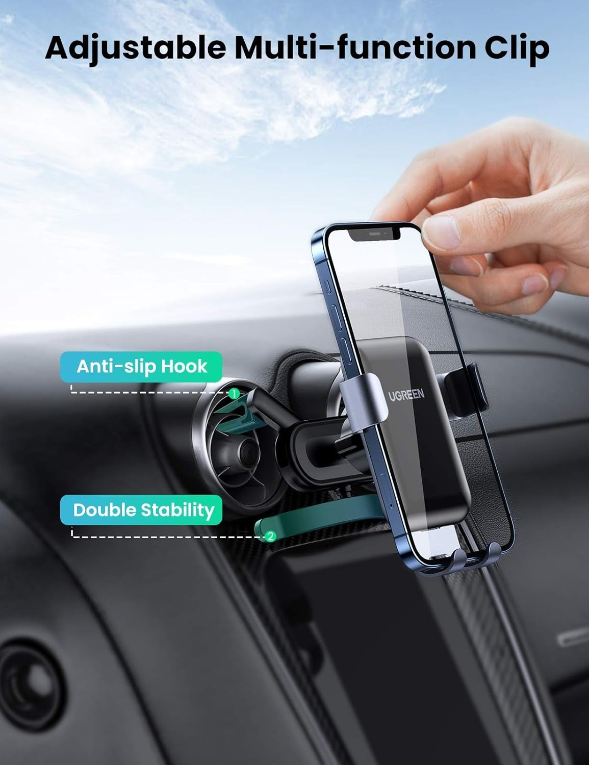 UGREEN 30401 Gravity Car Mount – Air Vent Phone Holder with Auto-Lock & One-Hand Operation