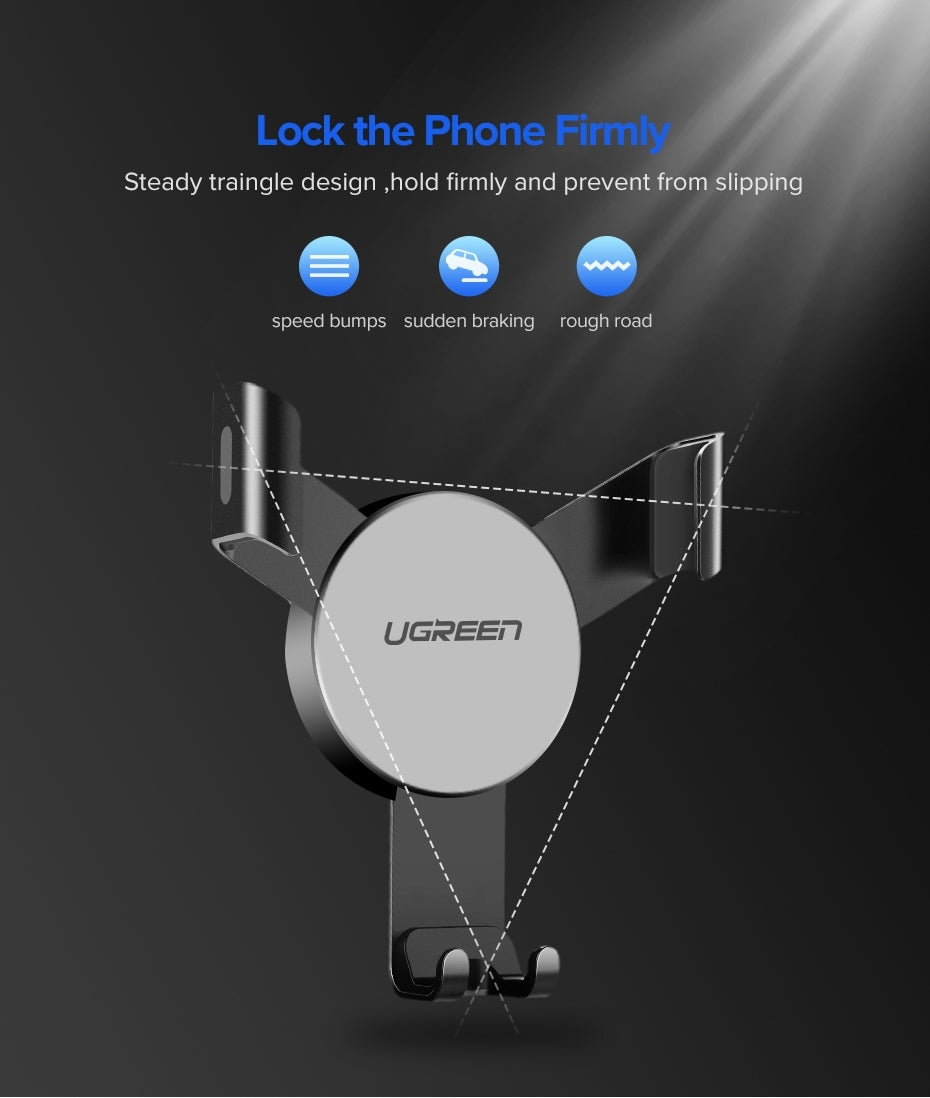 UGREEN 40907 Gravity Car Air Vent Phone Holder – Secure Mount for iPhone, Samsung & Android Devices