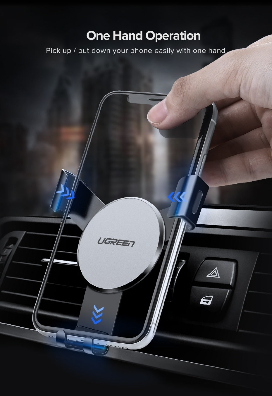UGREEN 40907 Gravity Car Air Vent Phone Holder – Secure Mount for iPhone, Samsung & Android Devices