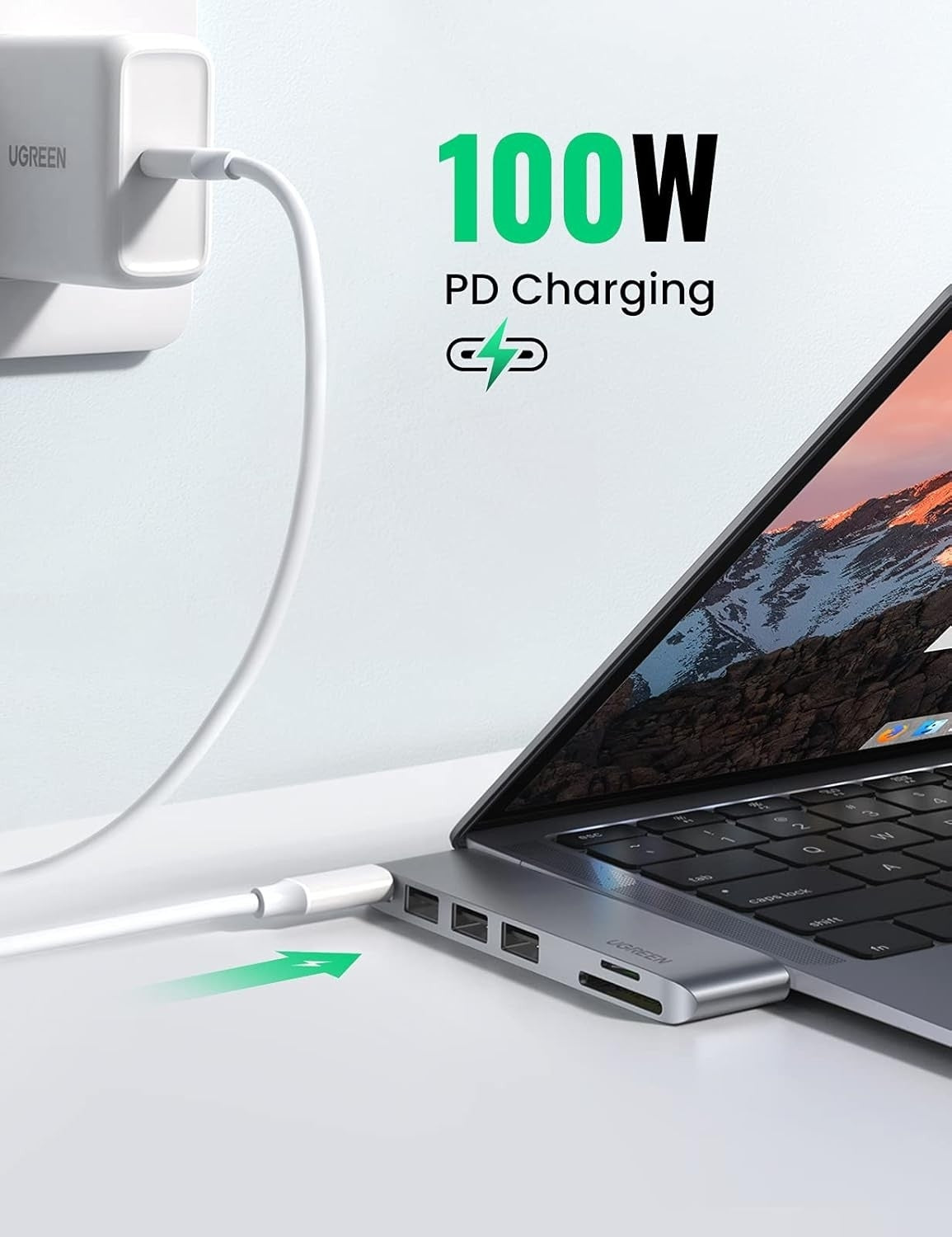 UGREEN 60560 USB-C Hub for MacBook – Aluminum Type-C Adapter with 3 USB 3.0 Ports & 100W PD Charging
