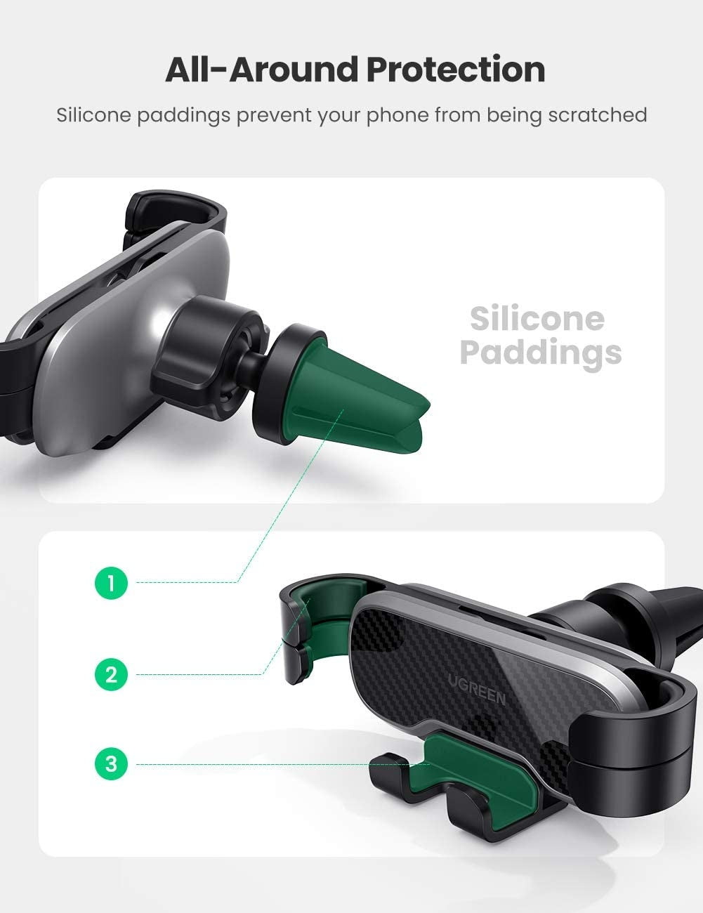 UGREEN Gravity Phone Holder for Car – Air Vent Mount, Auto-Lock Cradle – Model 80539