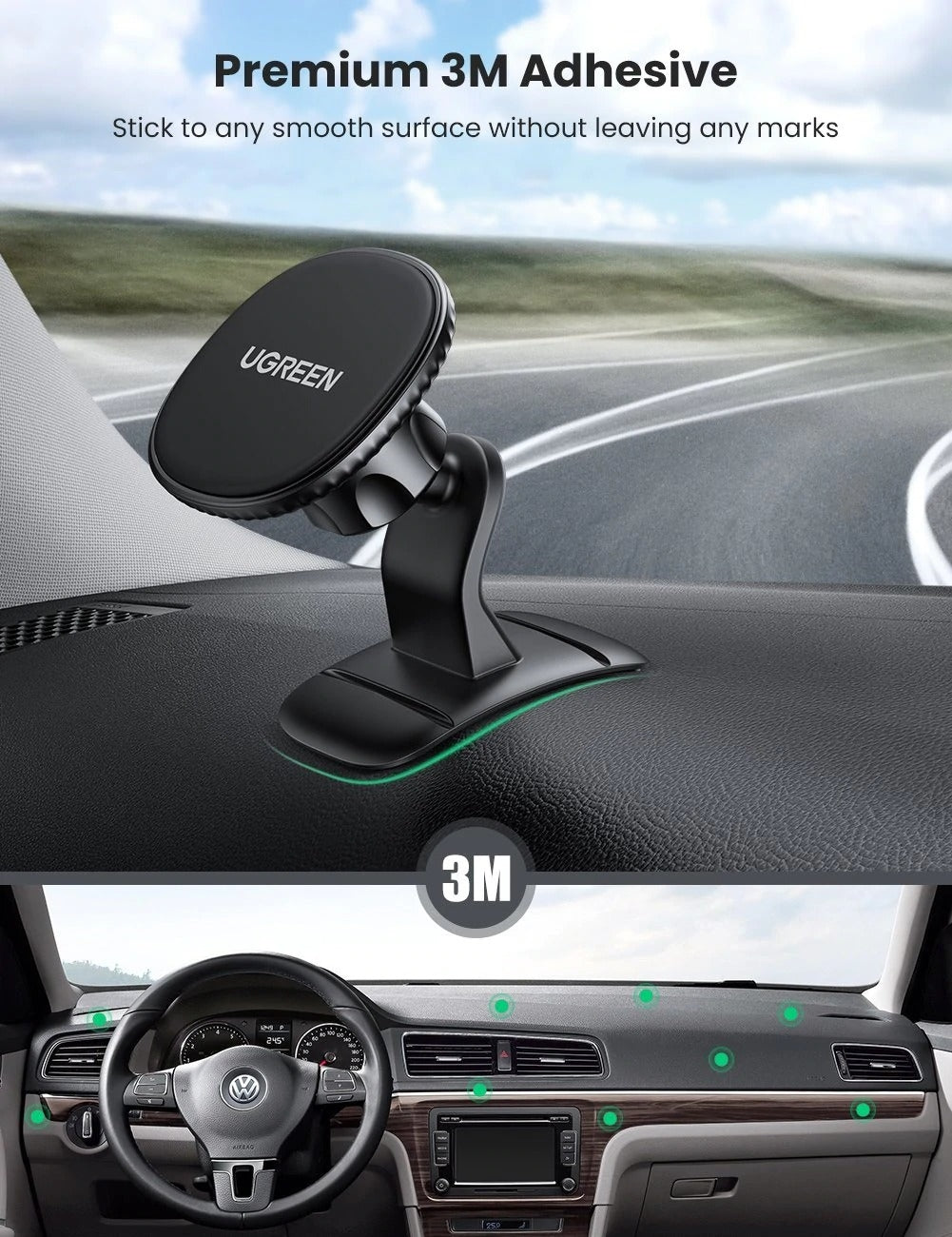 UGREEN 80785 Magnetic Phone Car Mount – 360° Rotatable Dashboard & Air Vent Holder