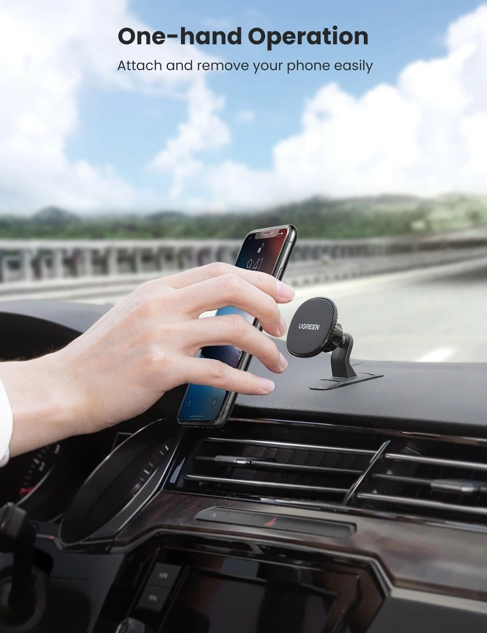 UGREEN 80785 Magnetic Phone Car Mount – 360° Rotatable Dashboard & Air Vent Holder