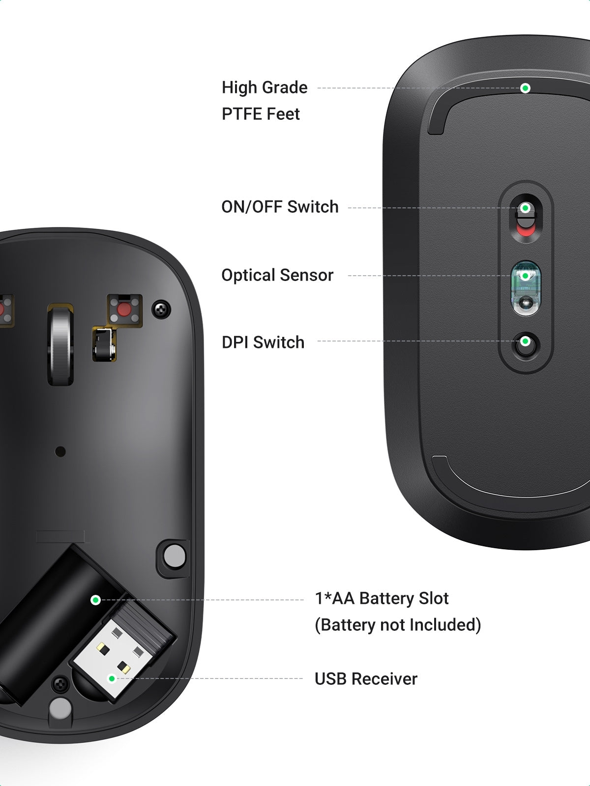 UGREEN 90372 Slim 2.4G Wireless Mouse – Compact Ergonomic Optical Mouse with USB Receiver