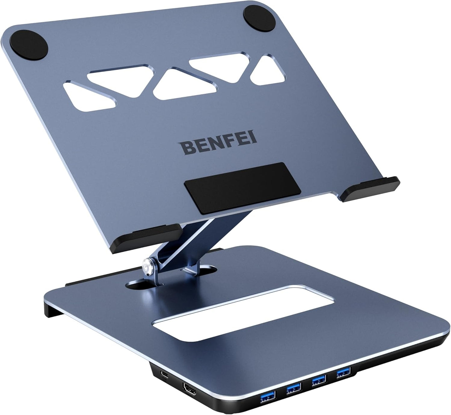 BENFEI 380GY Laptop Stand with USB-C Dock – 6-in-1 Hub with 4K@60Hz HDMI, 4× USB 3.0, 100W PD Charging