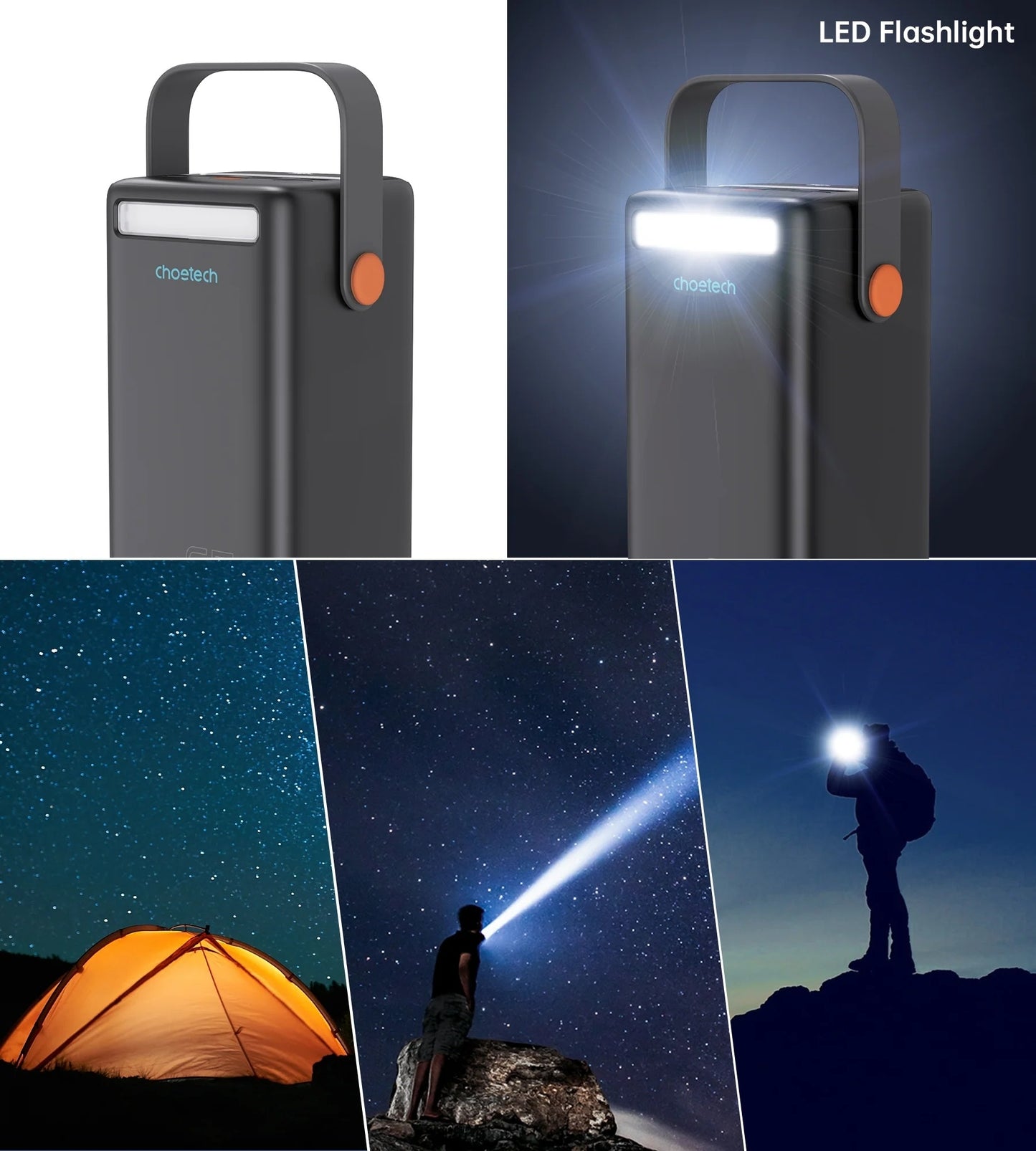 CHOETECH B664 50000mAh Power Bank – PD 65W Fast Charging, LCD Display, LED Flashlight