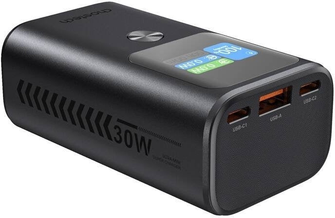 CHOETECH B701-GY 10000mAh Power Bank – 30W PD Fast Charging, USB-A + Dual USB-C, 3-Port with TFT Display – Grey