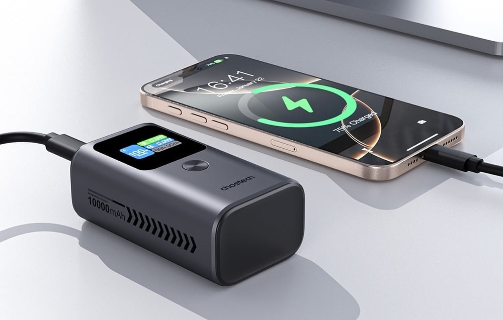CHOETECH B701-GY 10000mAh Power Bank – 30W PD Fast Charging, USB-A + Dual USB-C, 3-Port with TFT Display – Grey