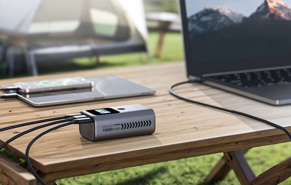 CHOETECH B701-GY 10000mAh Power Bank – 30W PD Fast Charging, USB-A + Dual USB-C, 3-Port with TFT Display – Grey