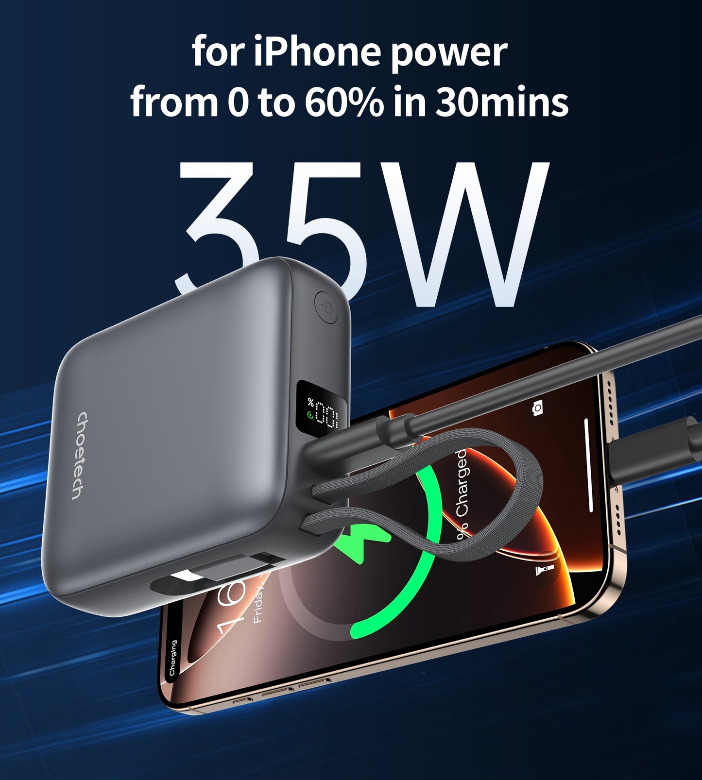 CHOETECH B832-GY 10000mAh PowerLeap Power Bank – 35W Fast Charging USB-C + USB-A Portable Charger – Compact & Travel-Friendly