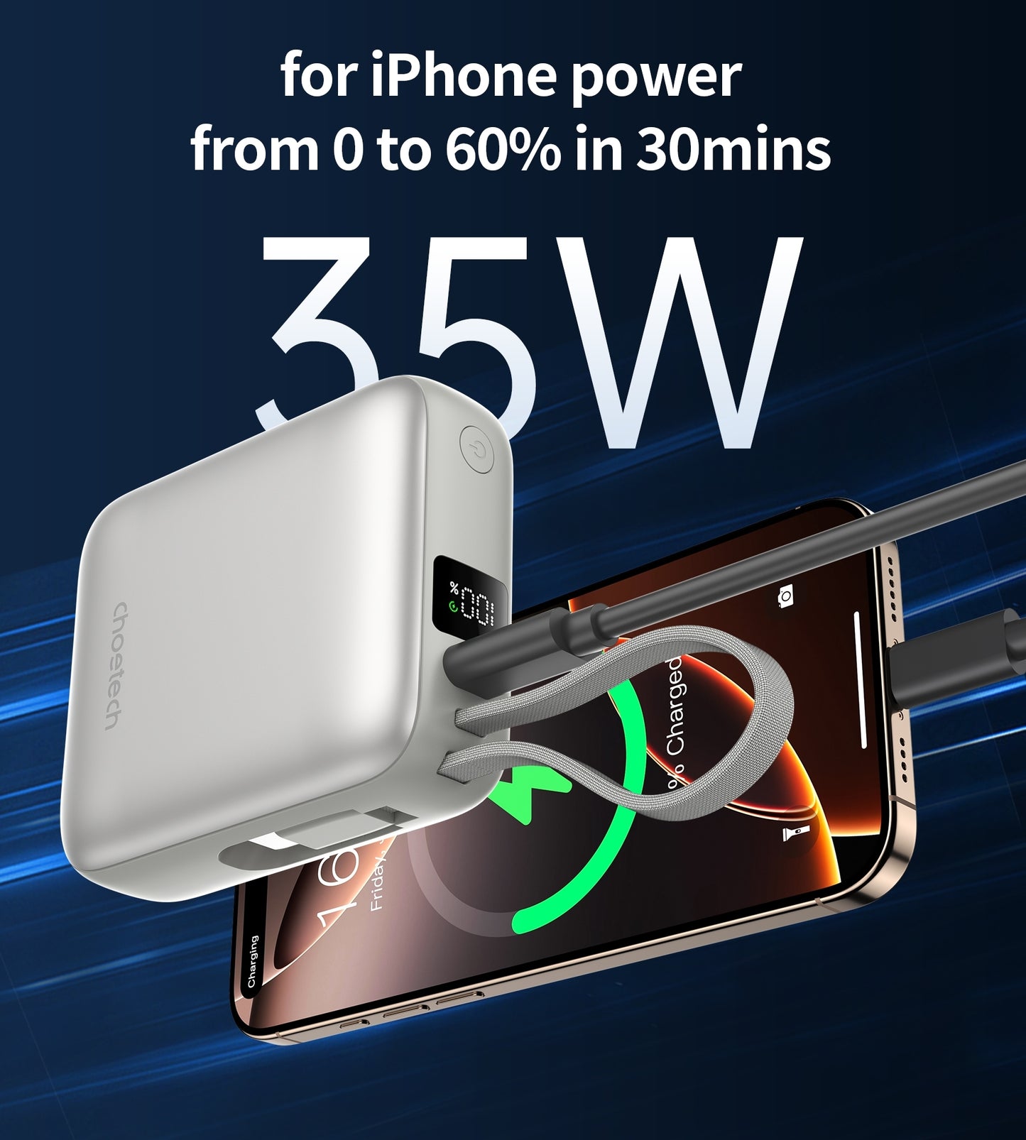 CHOETECH B832-SL PowerLeap 10000mAh Power Bank – 35W Fast Charging, Dual Port Output – Compact & Portable