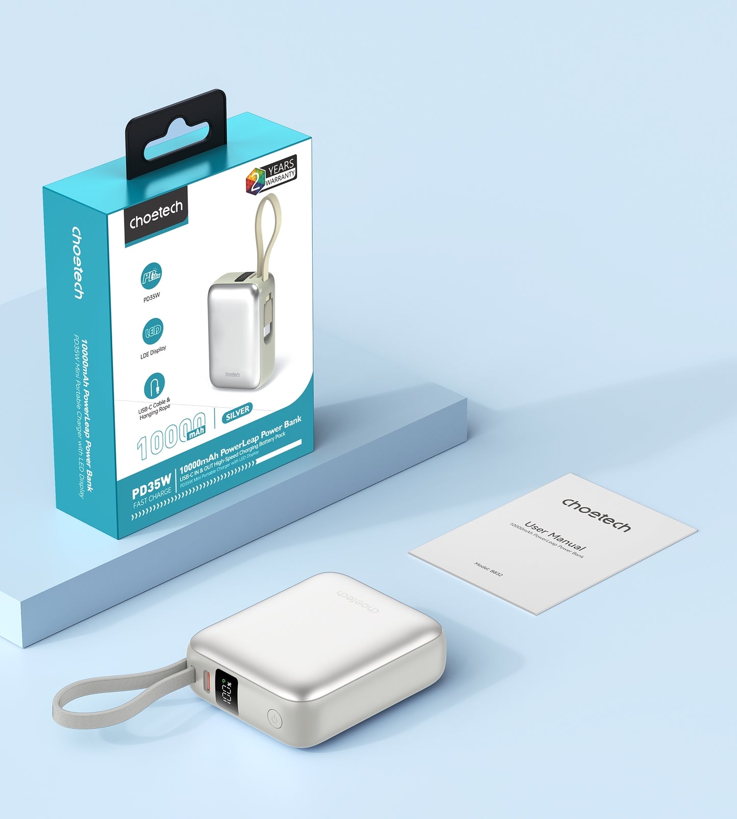 CHOETECH B832-SL PowerLeap 10000mAh Power Bank – 35W Fast Charging, Dual Port Output – Compact & Portable