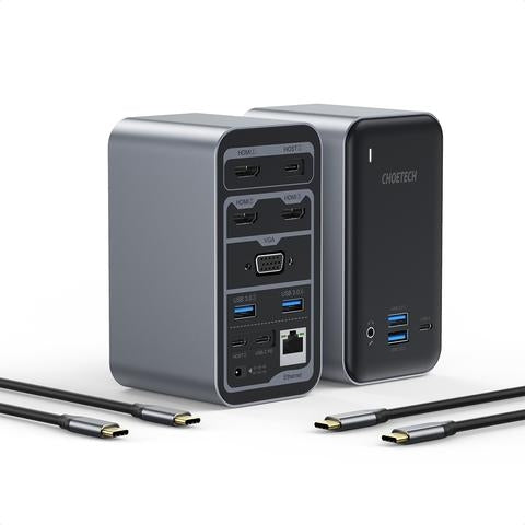 Choetech HUB-M21 15-in-1 USB-C Docking Station – Multiport Adapter with 4K HDMI, Ethernet, USB 3.0, SD/TF, PD Charging