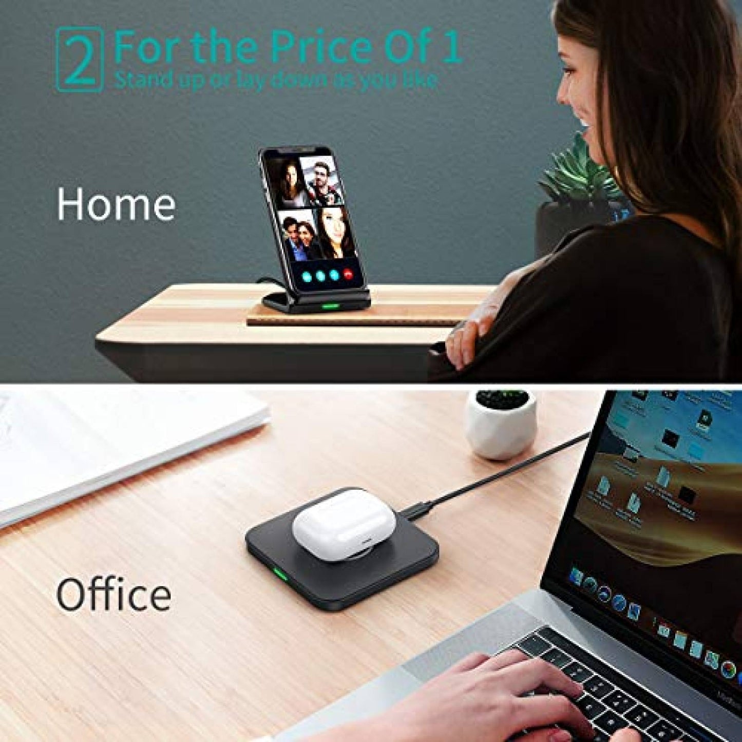 CHOETECH MIX00087 (T524S + T511S) Qi Wireless Charger Combo – 10W/7.5W Fast Charging Stand & Pad for iPhone, Samsung & Qi-Enabled Devices