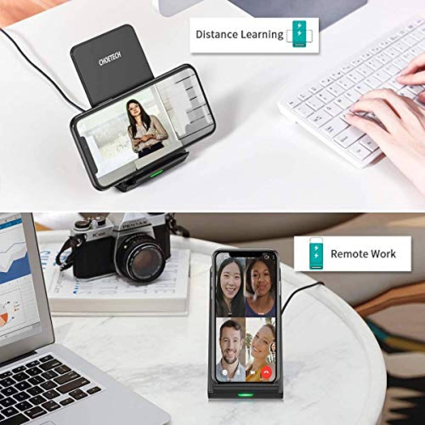 CHOETECH MIX00087 (T524S + T511S) Qi Wireless Charger Combo – 10W/7.5W Fast Charging Stand & Pad for iPhone, Samsung & Qi-Enabled Devices